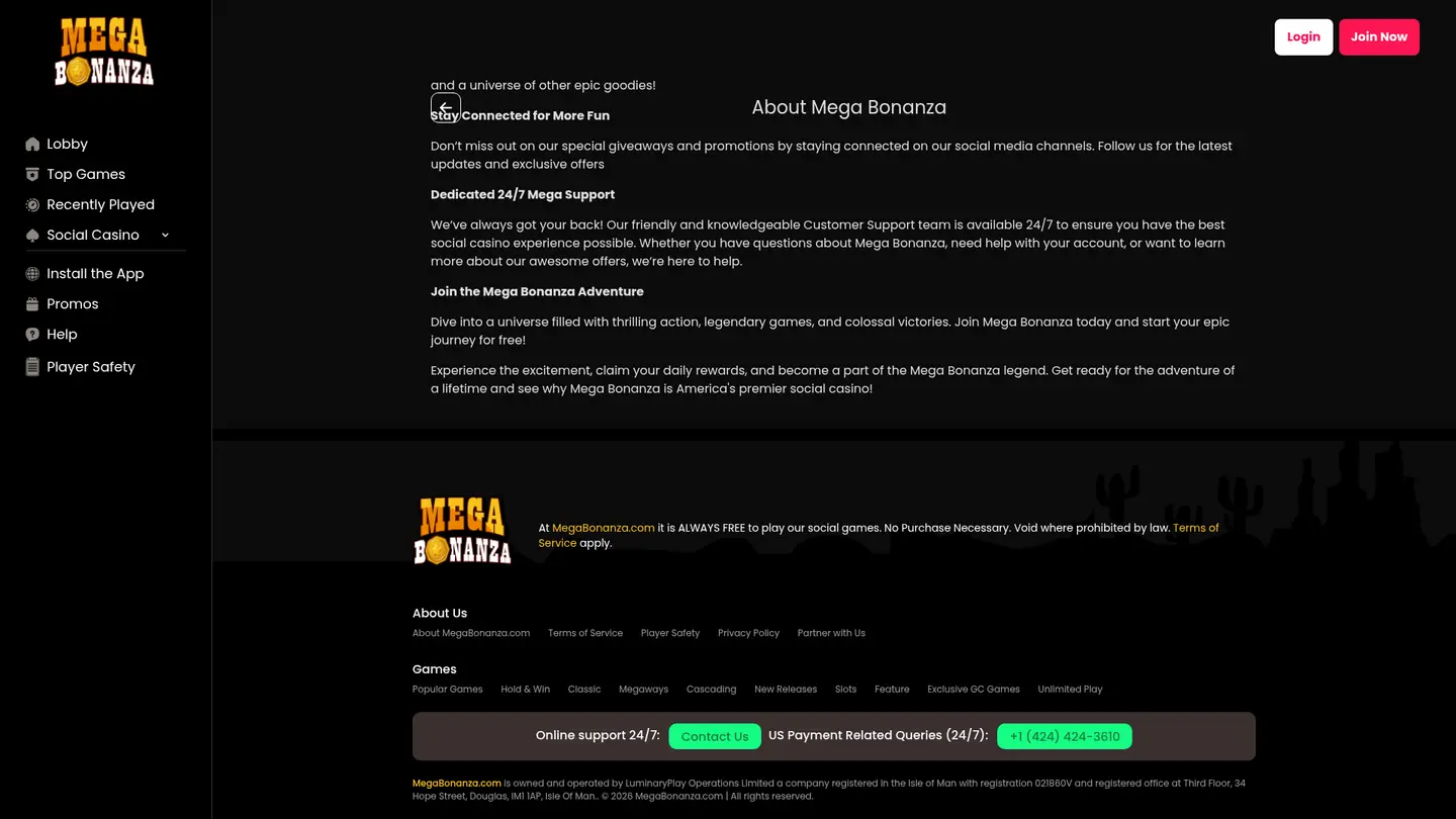 Mega Bonanza Casino — Support in detail