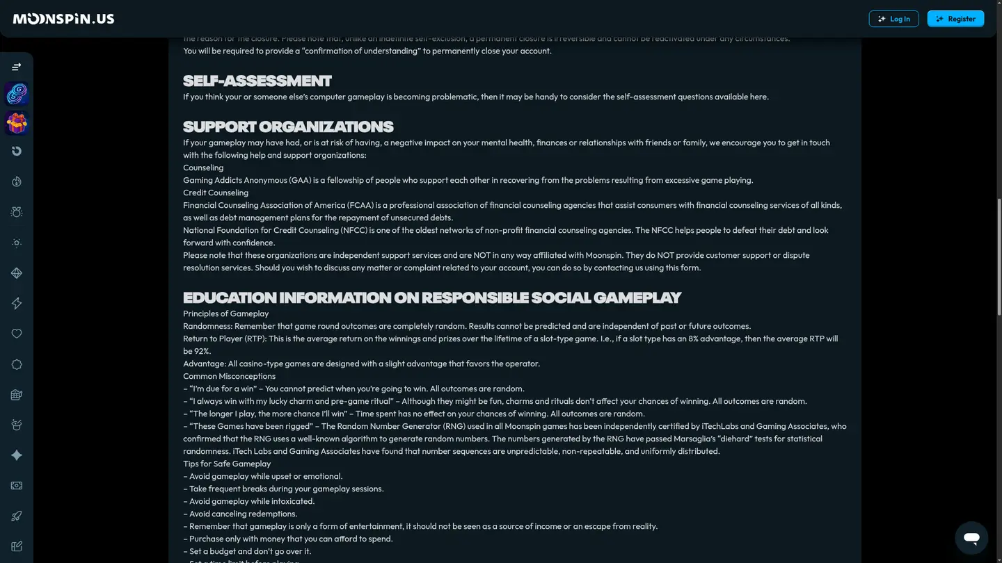 Moonspin Casino — Support in detail