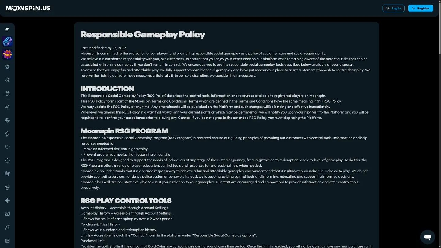 Moonspin Casino — Support and licensing