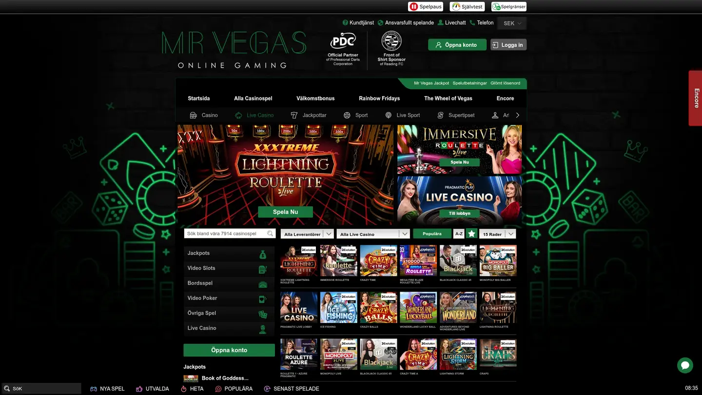 Mr. Vegas Casino Ontario — Game lobby