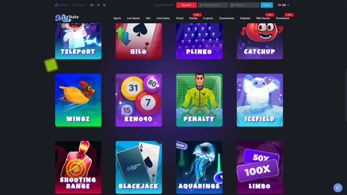 MyStake Casino — More of the lobby