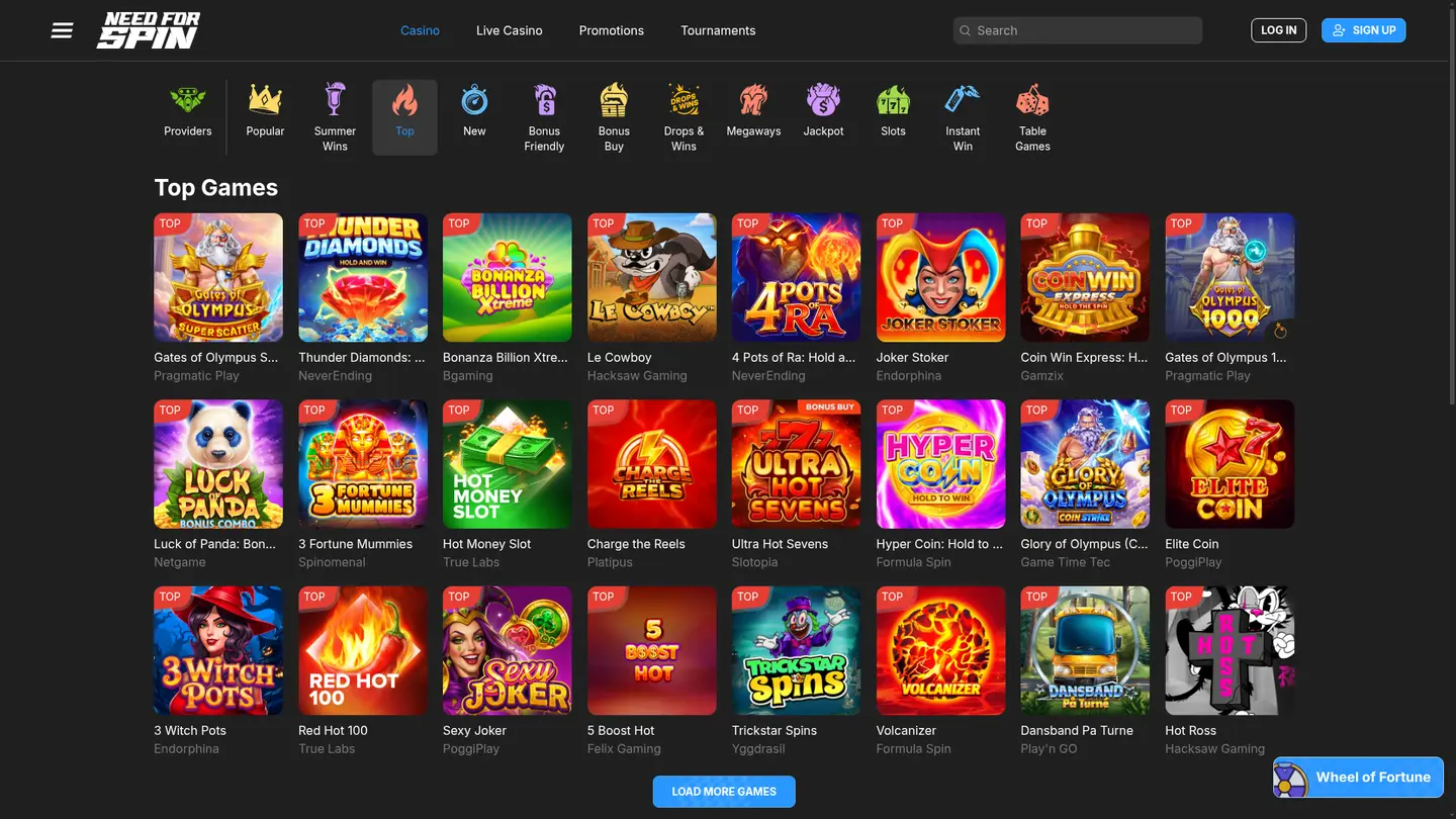Need For Spin Casino — Game lobby