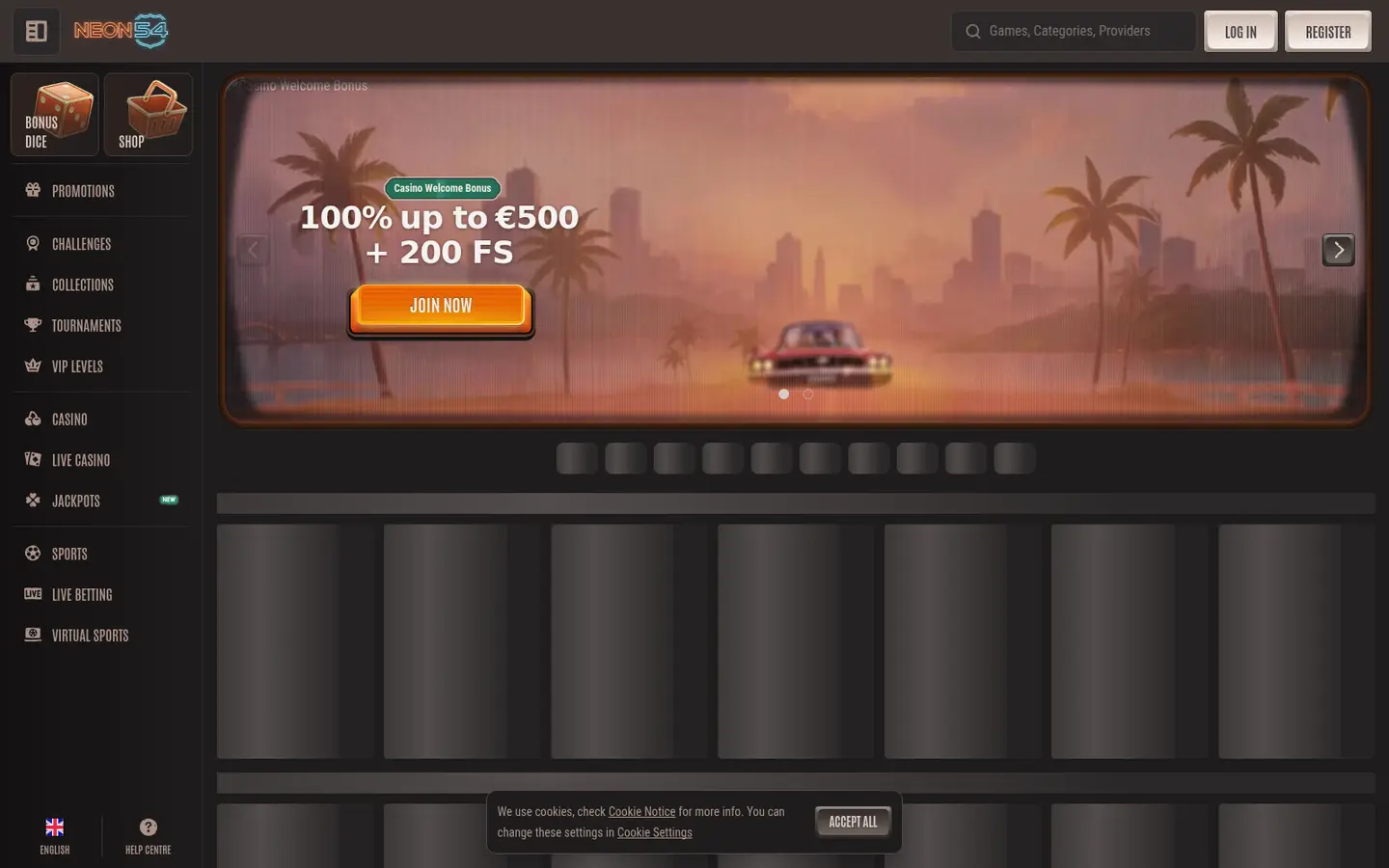 Neon54 Casino Review: 100%up to€500