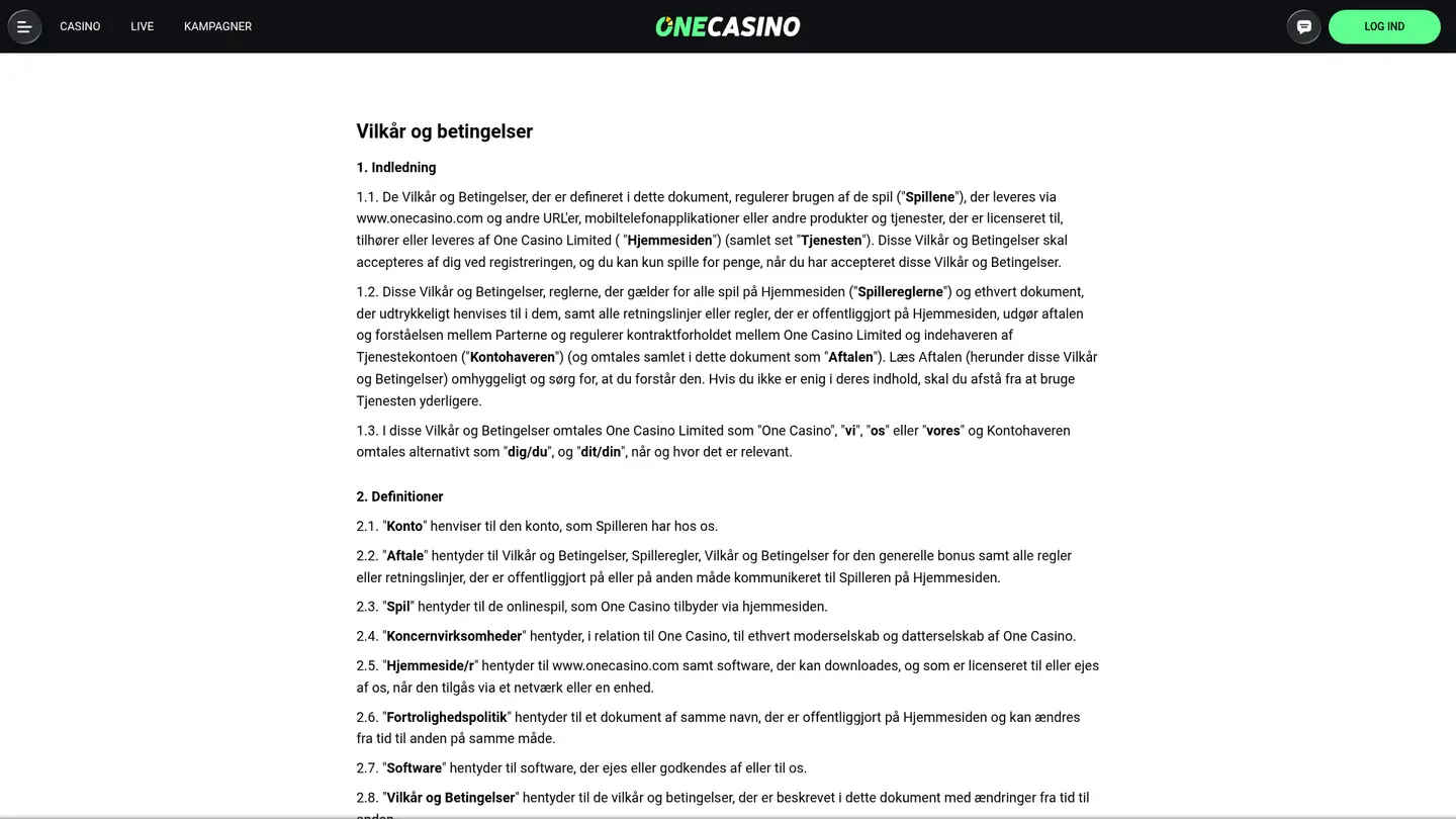 One Casino DK — Withdrawal terms
