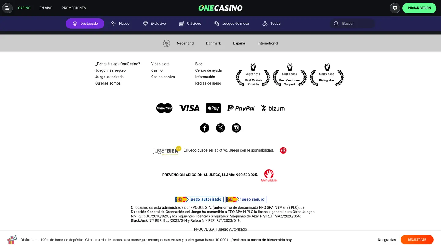 One Casino ES — Payment methods and licensing