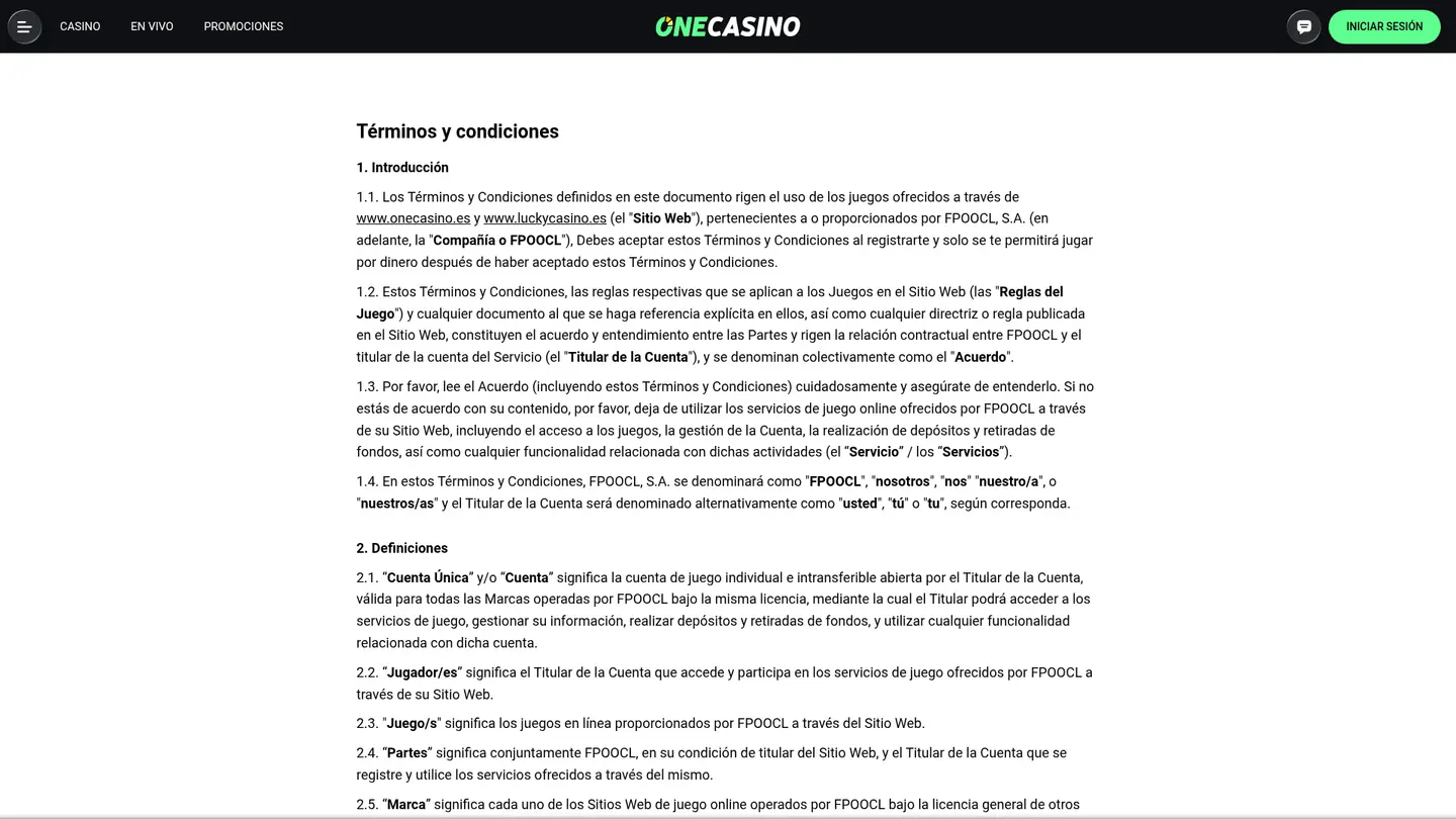 One Casino ES — Withdrawal terms