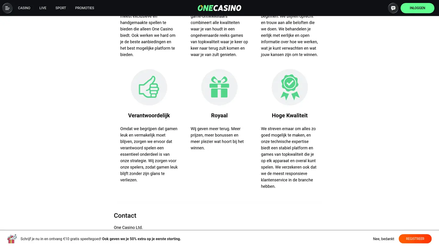 One Casino NL — Support in detail