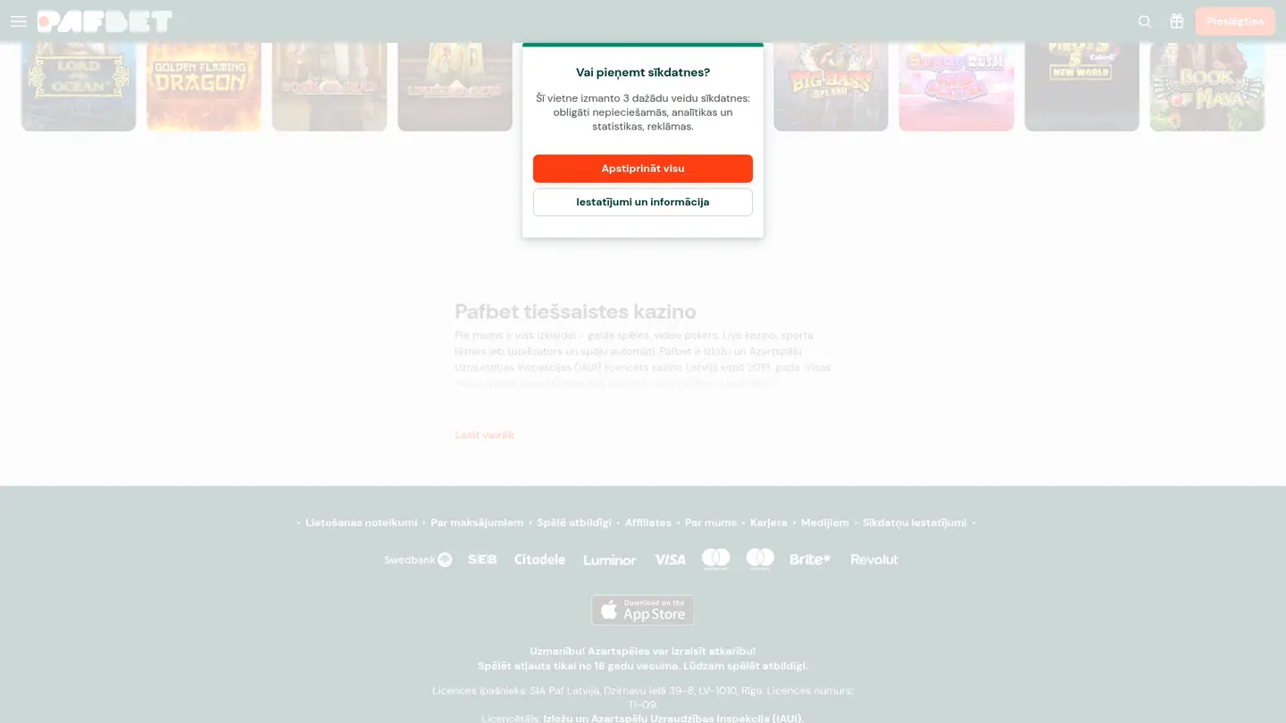 Pafbet Casino — Payment methods and licensing