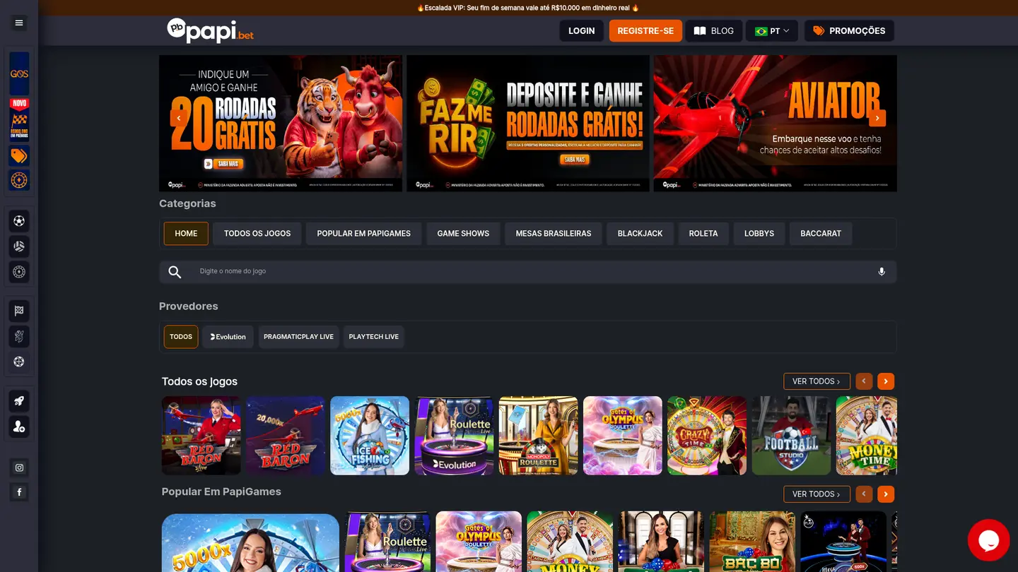 Papi Games Casino — Game lobby