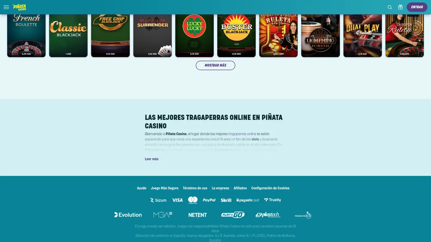 Pinata Casino — Payment methods and licensing