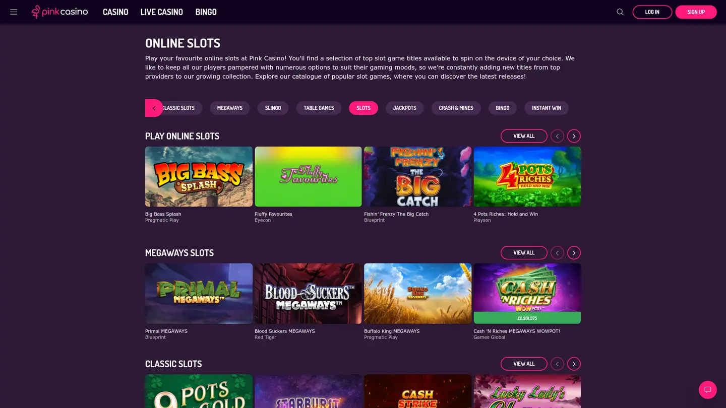 Pink Casino — Game lobby