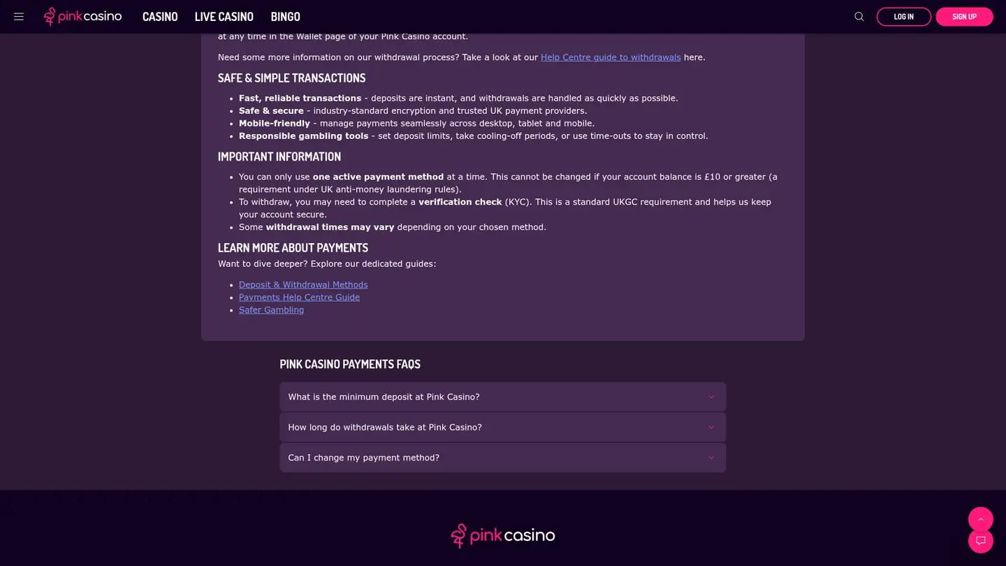 Pink Casino — Deposit methods