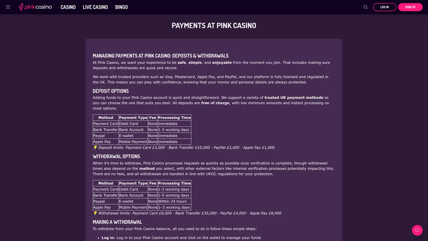 Pink Casino — Banking