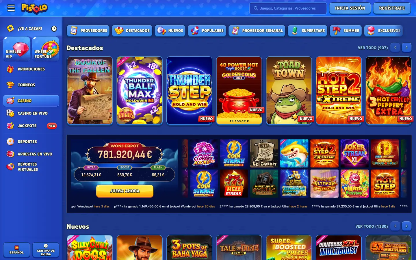 Pistolo Casino — Game lobby