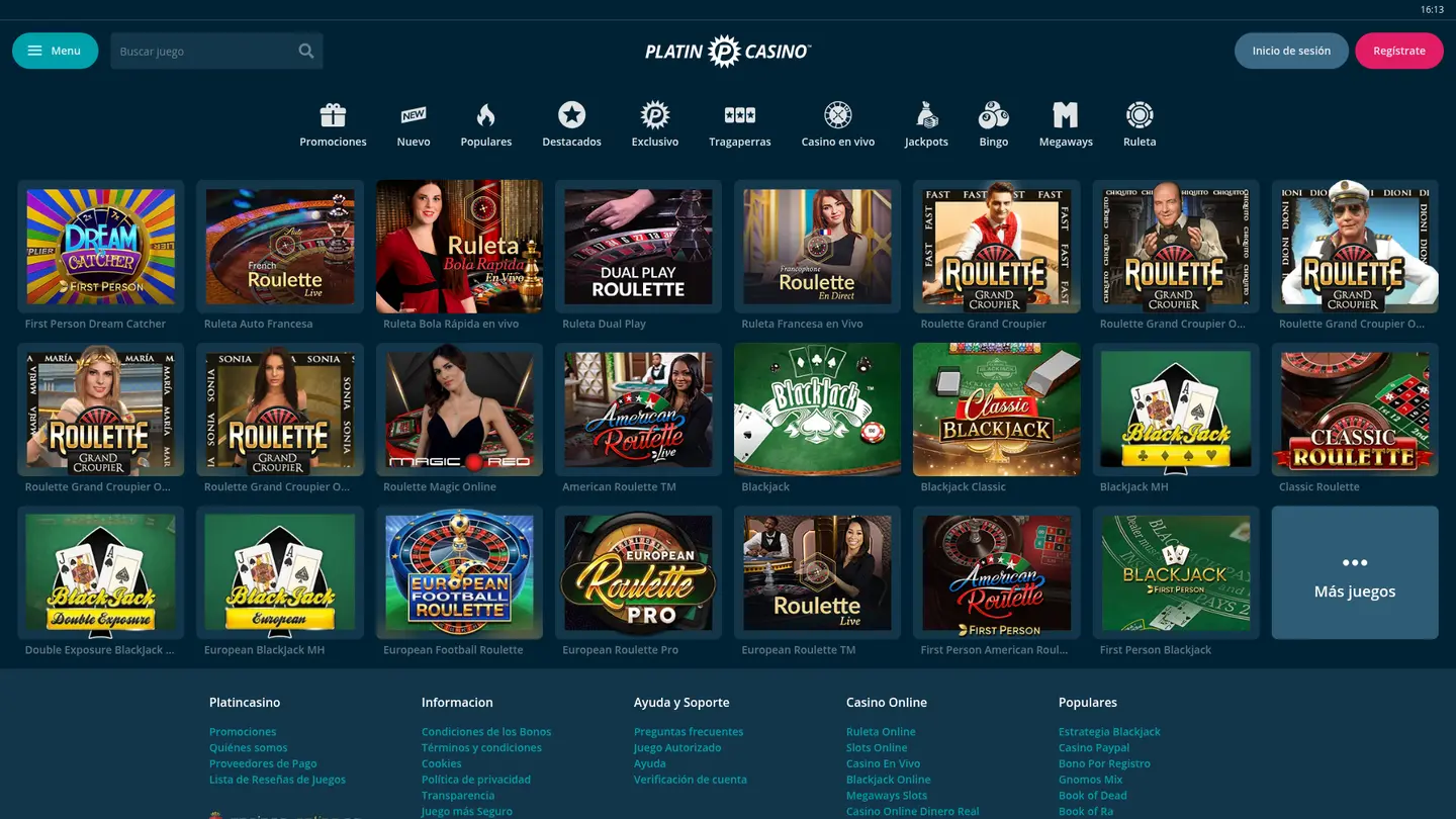 Platincasino ES — Game lobby