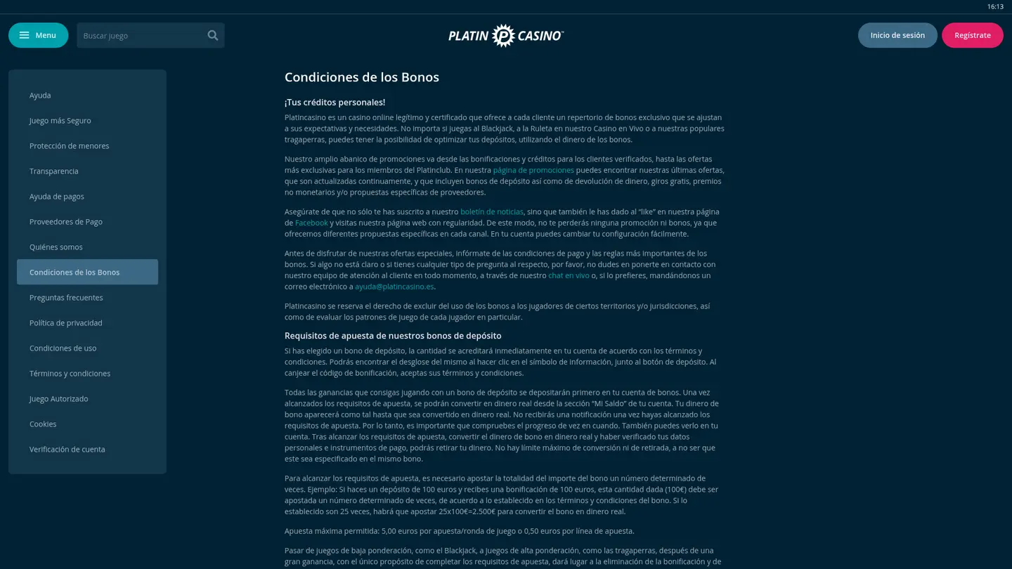 Platincasino ES — Withdrawal terms