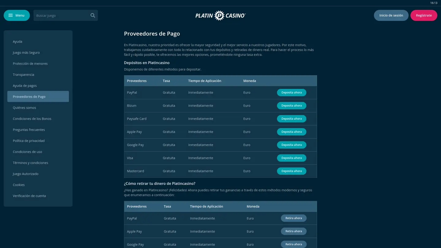 Platincasino ES — Banking