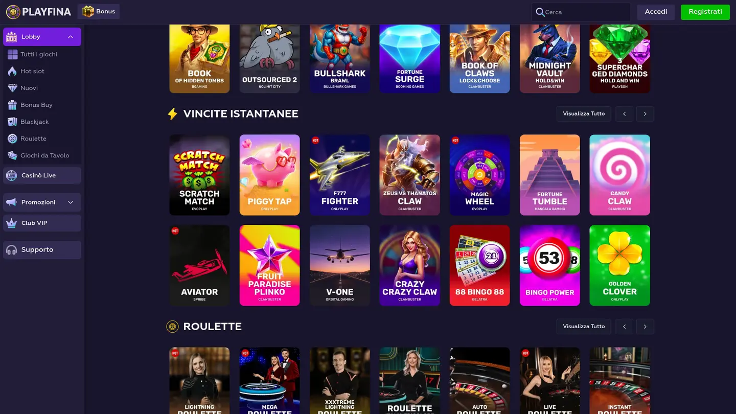 Playfina Casino — More of the lobby