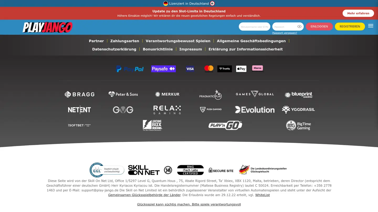 PlayJango Casino DE — Payment methods and licensing