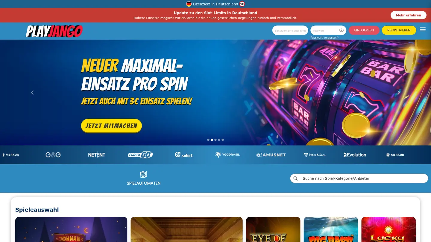 PlayJango Casino DE — Game lobby