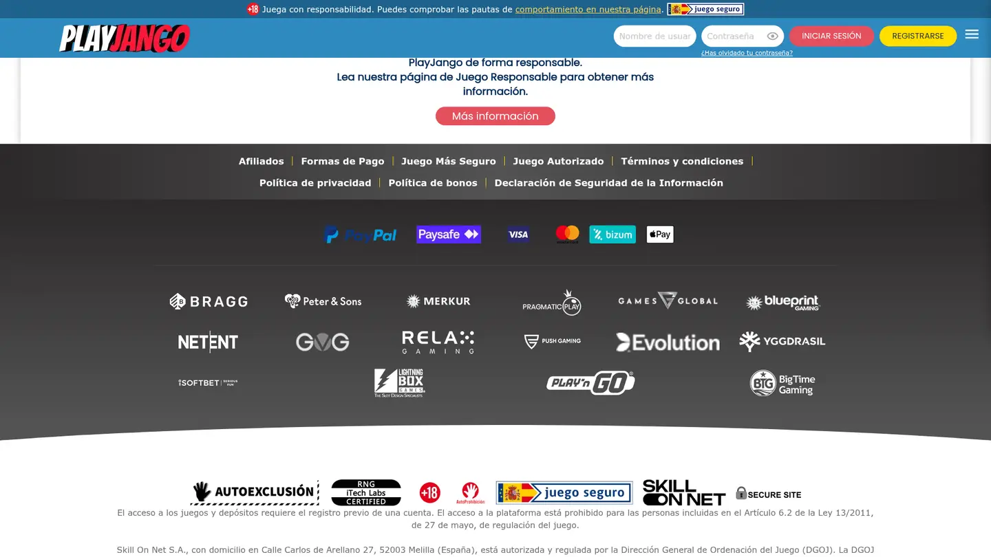 PlayJango Casino ES — Payment methods and licensing