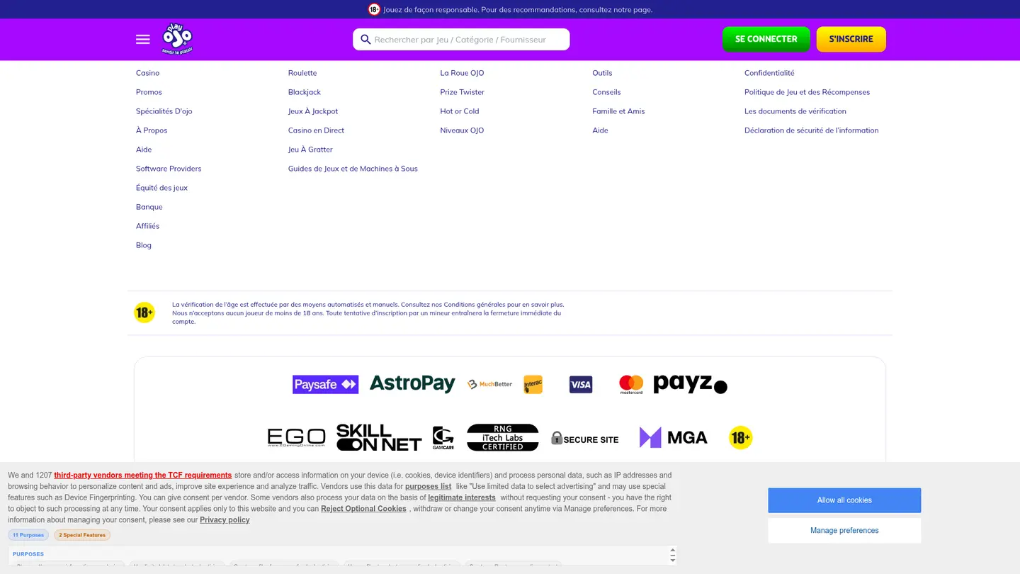 PlayOJO Casino Ontario — Payment methods and licensing