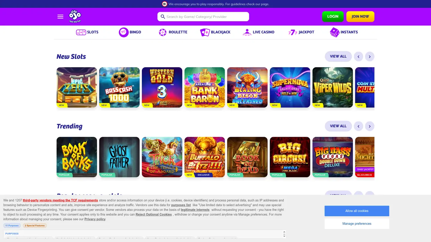 PlayOJO Casino Ontario — Game lobby