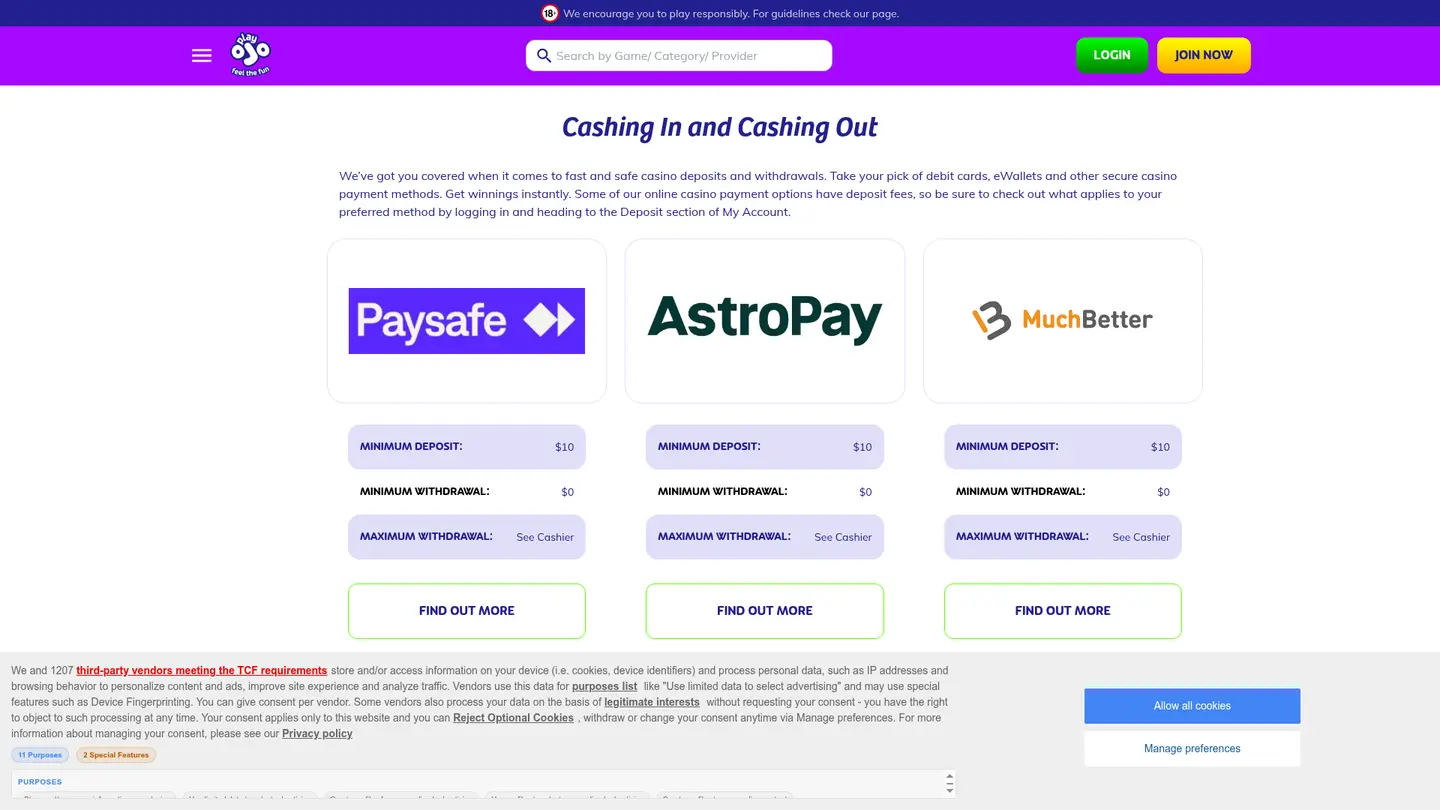 PlayOJO Casino Ontario — Banking