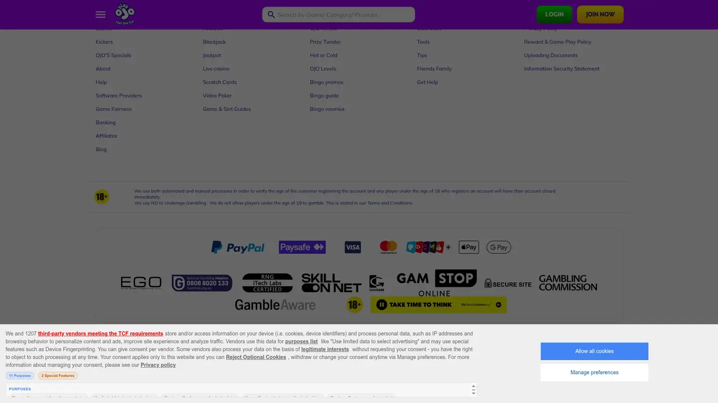 PlayOJO Casino UK — Payment methods and licensing