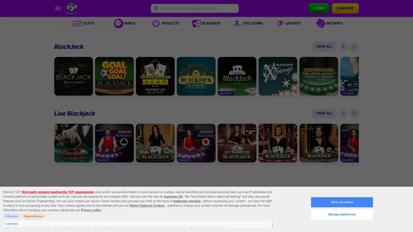 PlayOJO Casino UK — Game lobby