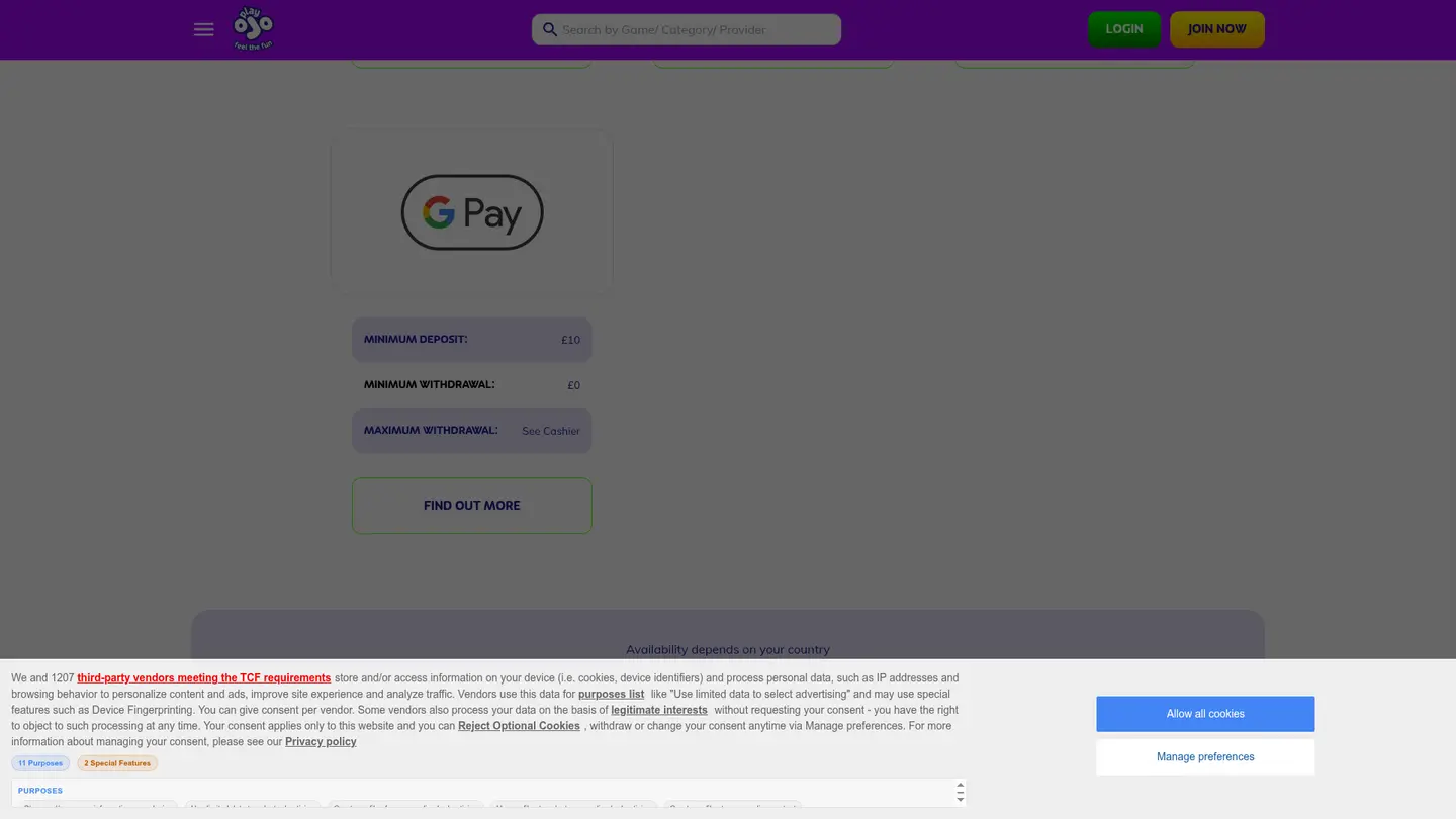 PlayOJO Casino UK — Deposit methods