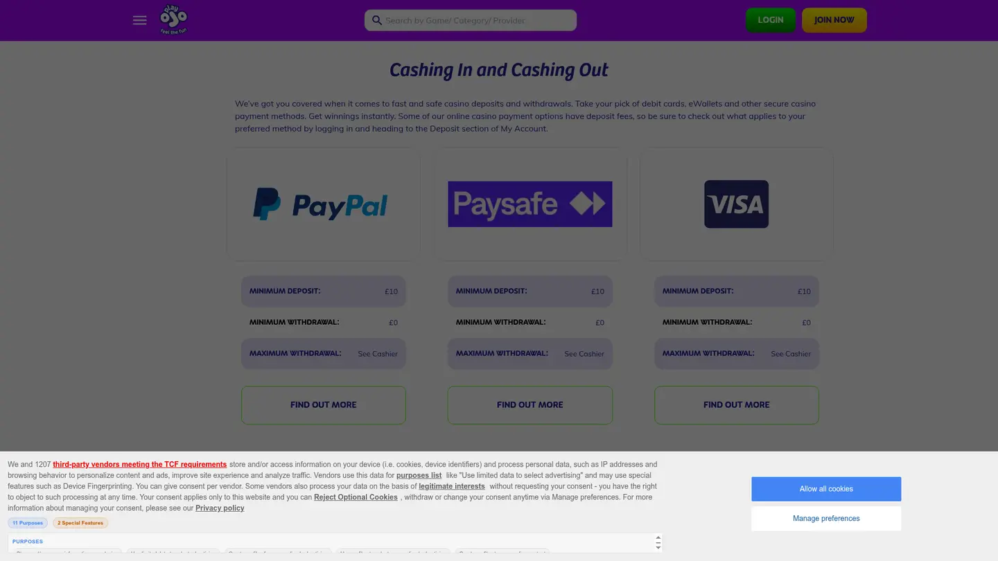 PlayOJO Casino UK — Banking