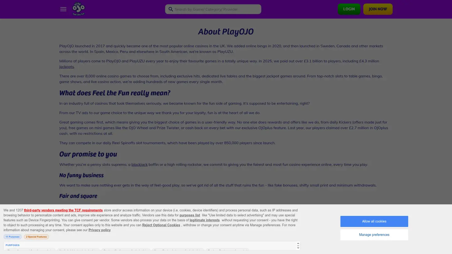PlayOJO Casino UK — Support and licensing