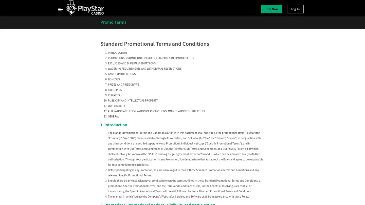PlayStar Casino — Withdrawal terms