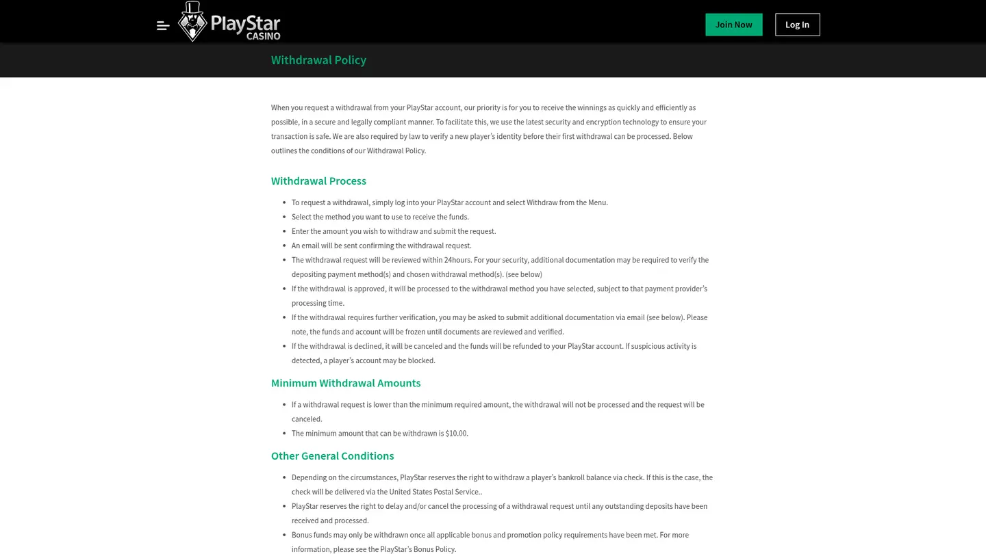 PlayStar Casino — Banking