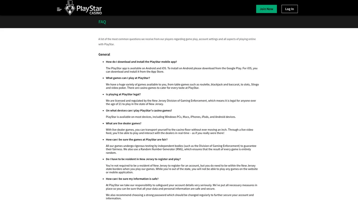 PlayStar Casino — Support and licensing