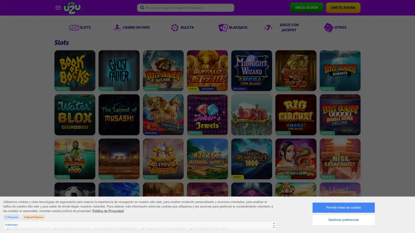PlayUZU Casino ES — Game lobby