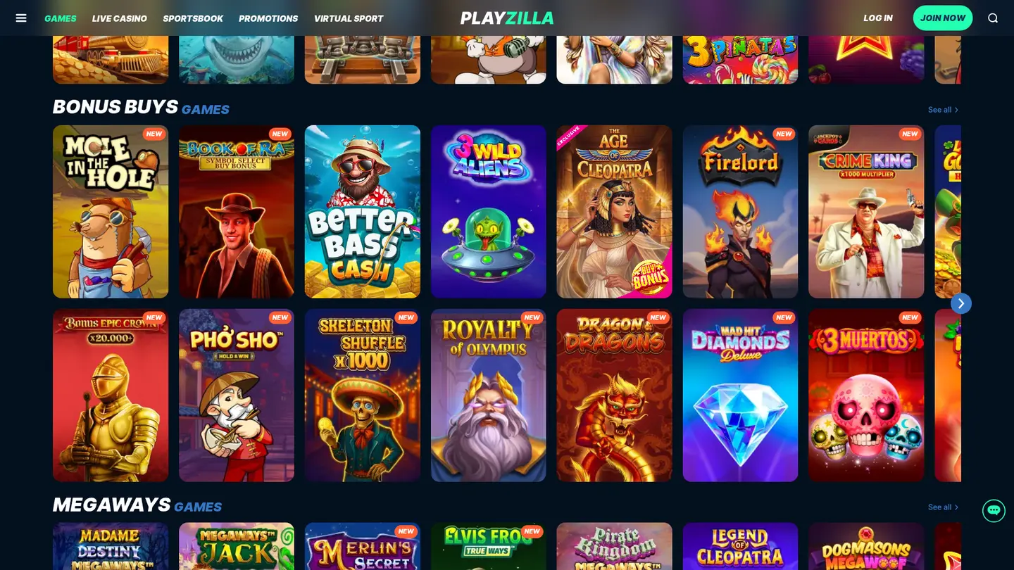 Playzilla Casino — More of the lobby