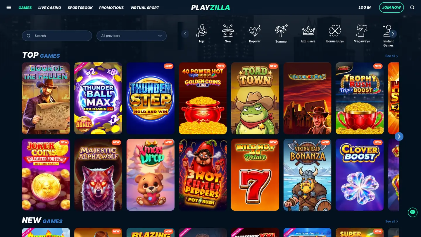 Playzilla Casino — Game lobby