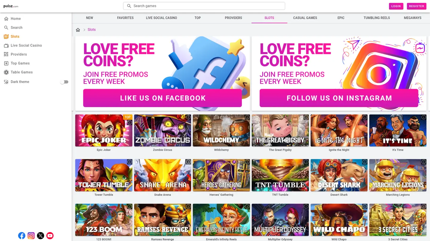 Pulsz Casino — Game lobby