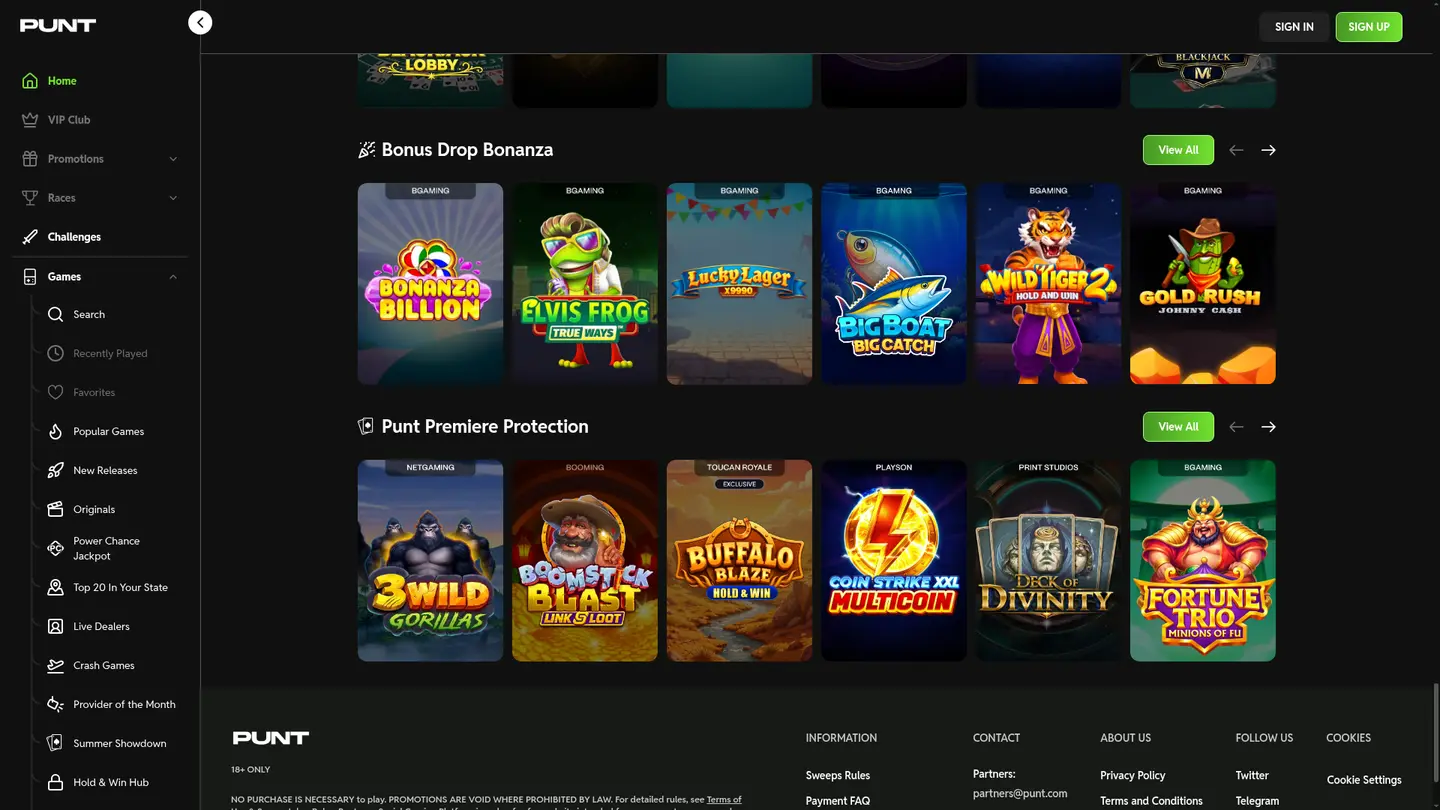 Punt.com Casino — Payment methods and licensing