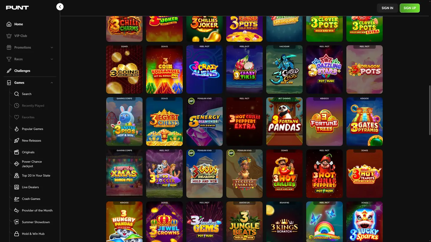 Punt.com Casino — More of the lobby