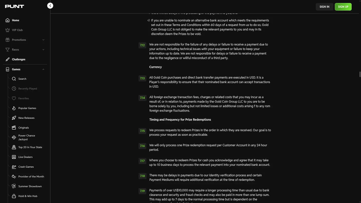 Punt.com Casino — Terms in detail