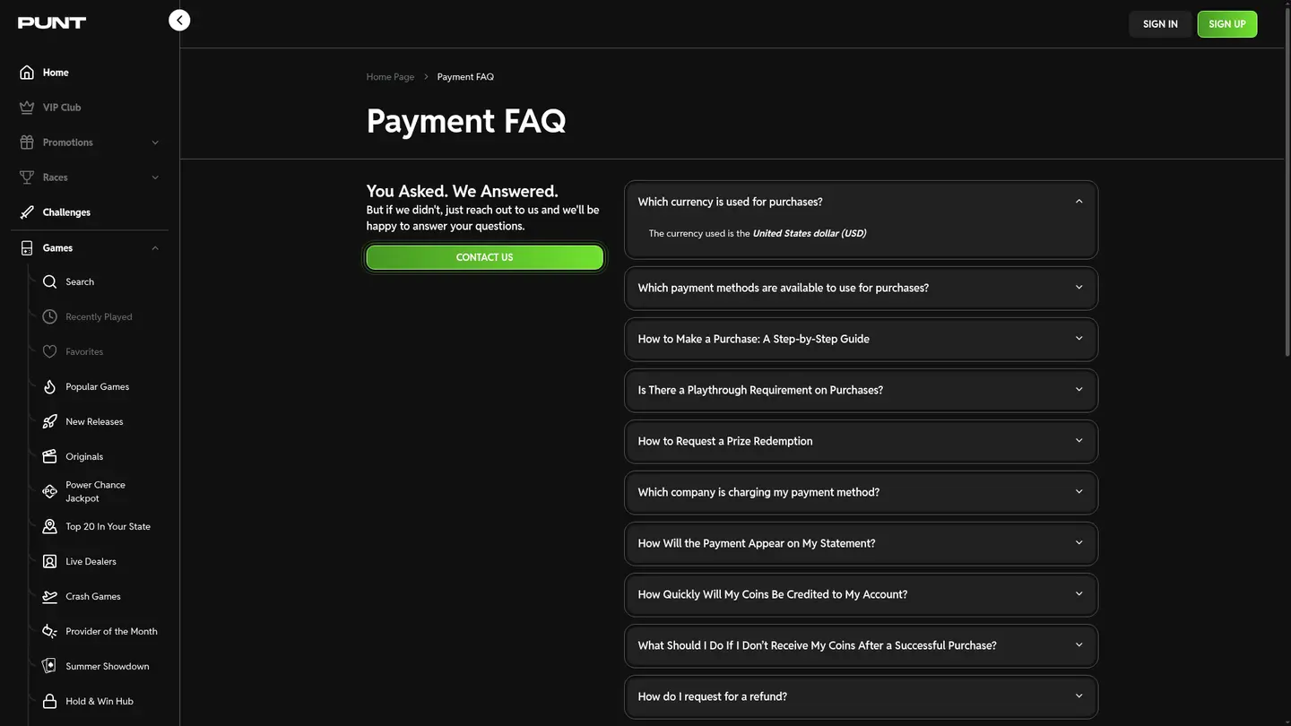 Punt.com Casino — Support and licensing