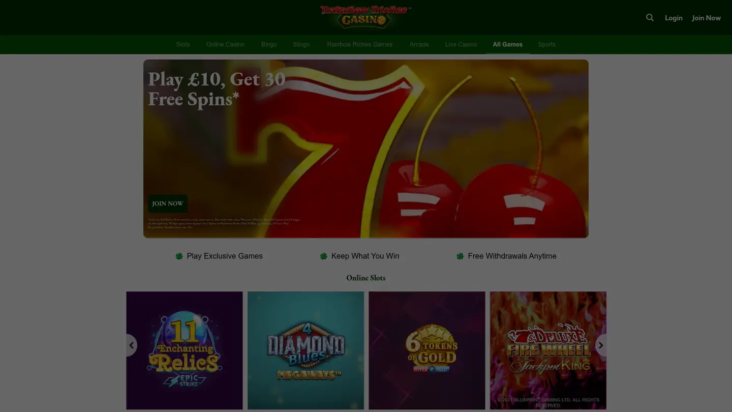 Rainbow Riches Casino — Game lobby