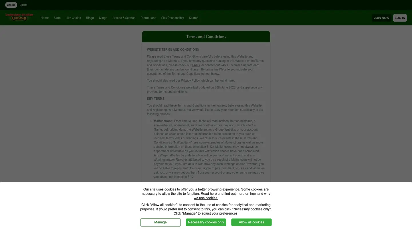 Rainbow Riches Casino — Withdrawal terms