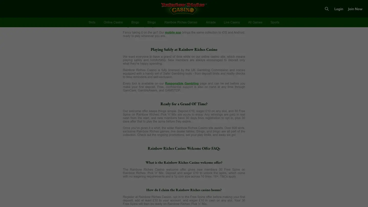 Rainbow Riches Casino — Offers in detail