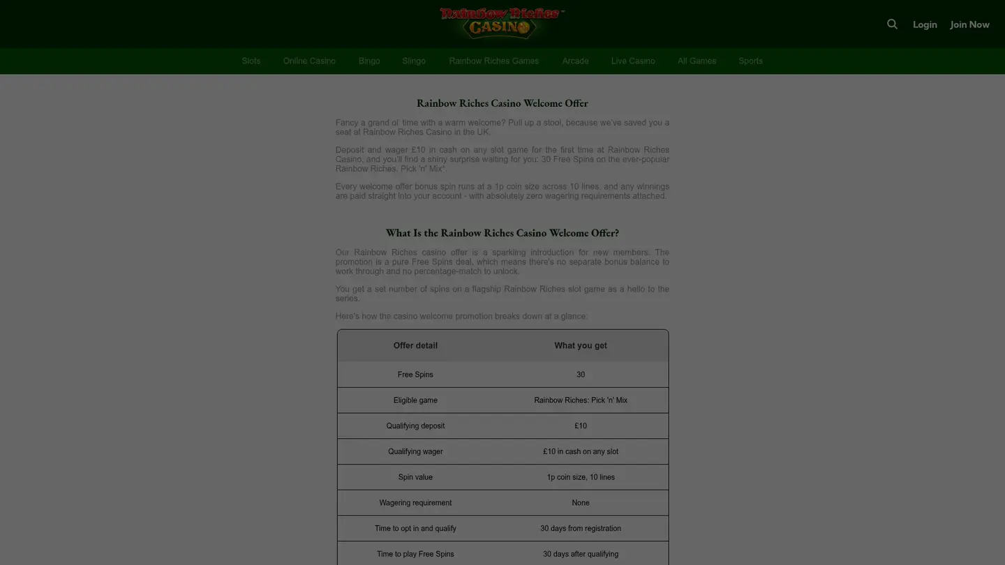 Rainbow Riches Casino — Promotions