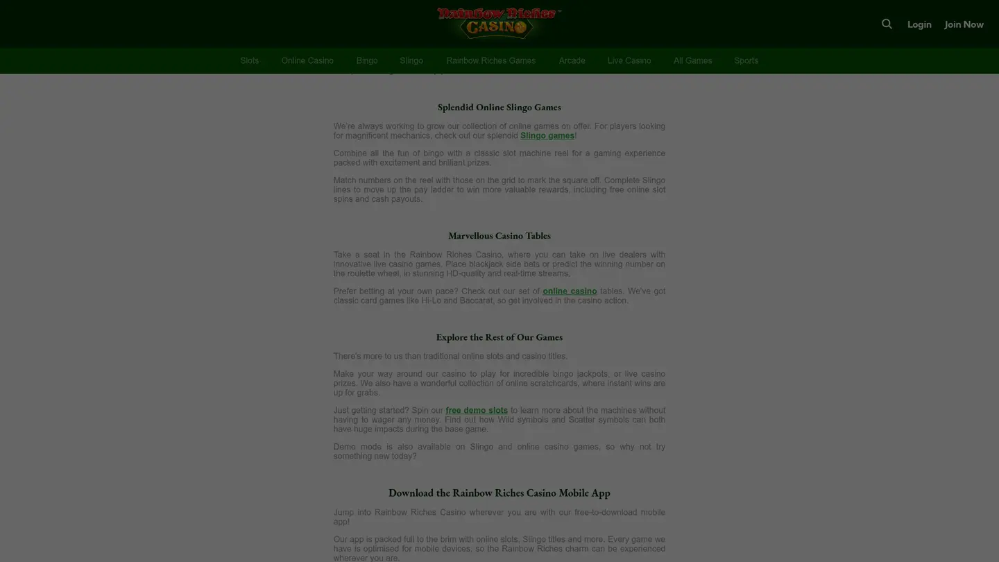 Rainbow Riches Casino — Support in detail