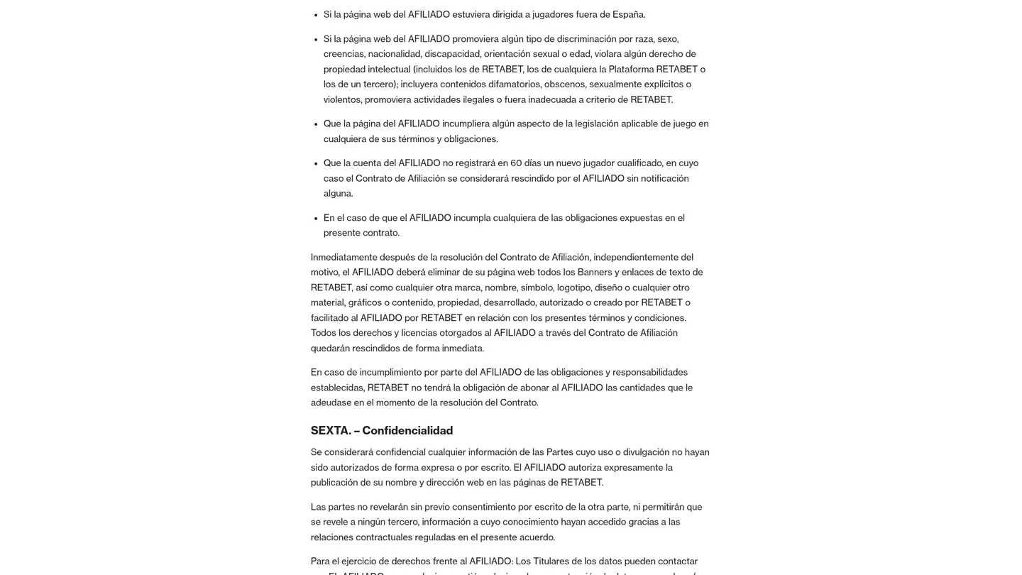 RETAbet Casino — Terms in detail
